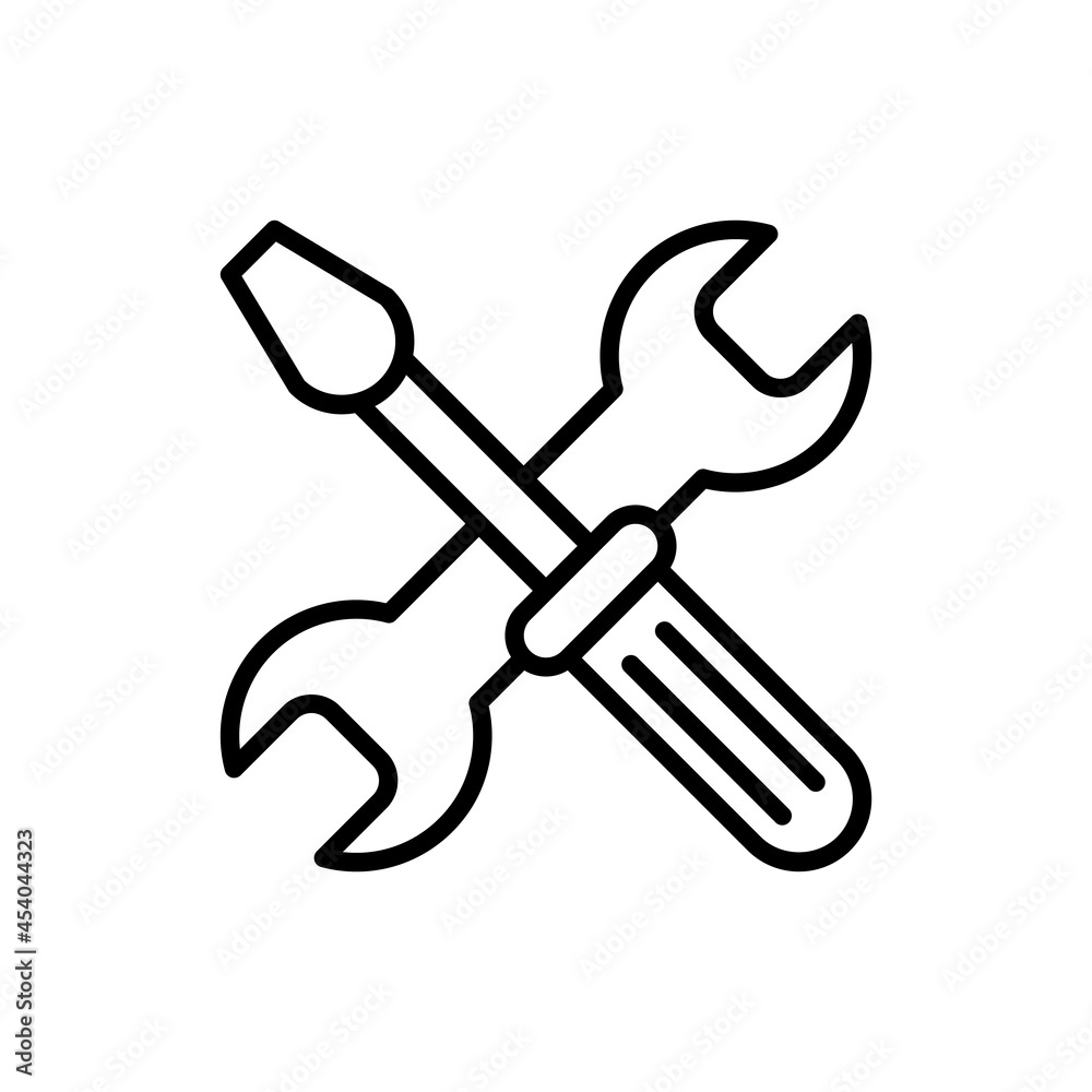 Repair tools crossed wrench and screwdriver thin line icon. Modern vector illustration. Repair tools crossed wrench and screwdriver thin line icon. Modern vector illustration.