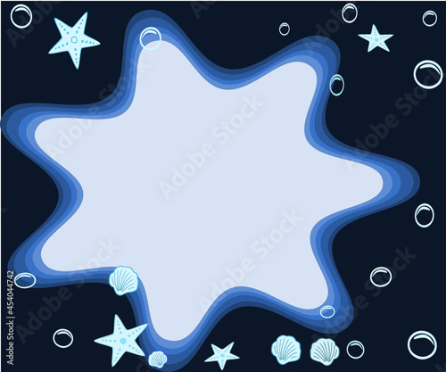 Sea, sponge, starfish, scallop, illustration, vector, dark blue