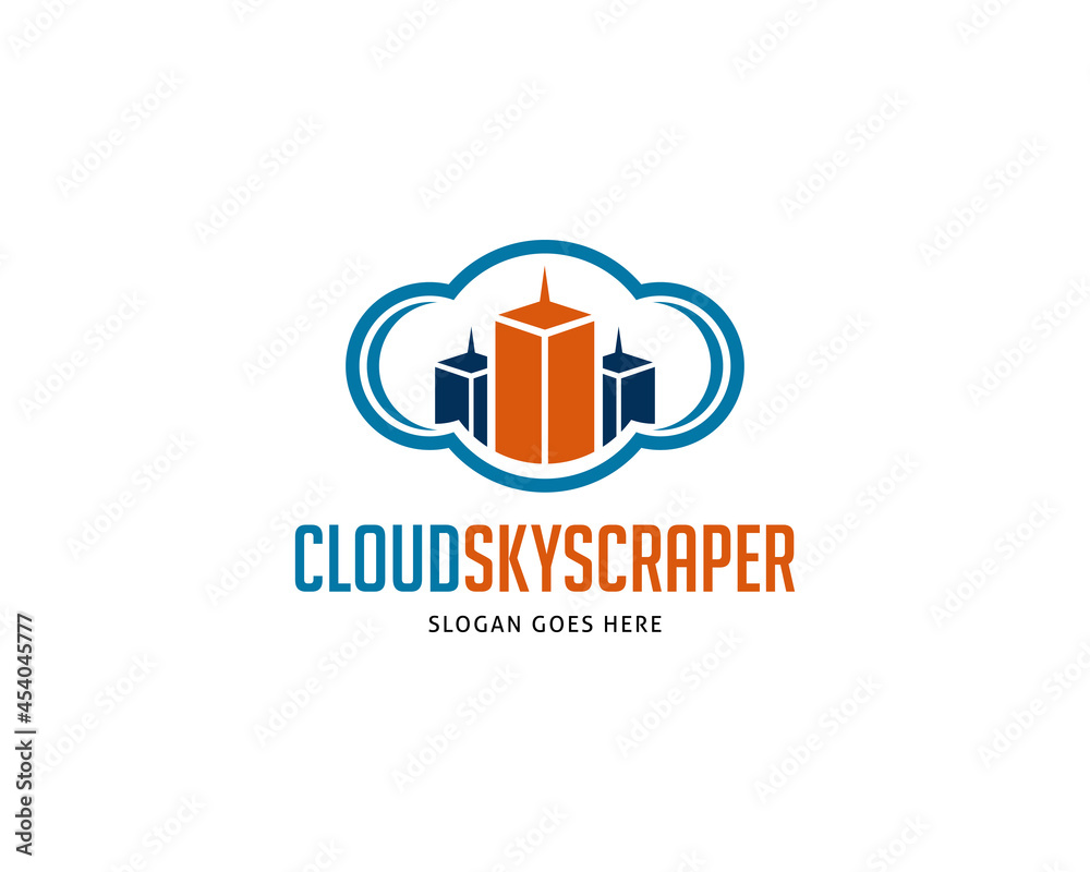 Skyscraper with Cloud Logo Vector Icon Illustration Design