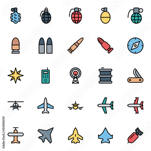 Filled outline icons for army and military.
