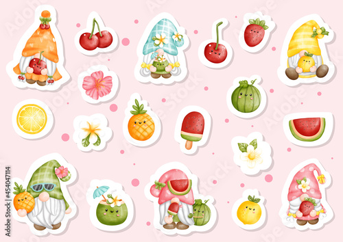 Watercolor fruity gnomes, summer gnomes sticker, planner and scrapbook.