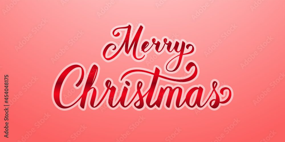 Merry Christmas calligraphic lettering, on red gradient background. Calligraphy letter. Decoration text for Happy New Year and Christmas holiday. Banner, poster. Classic template Vector illustration