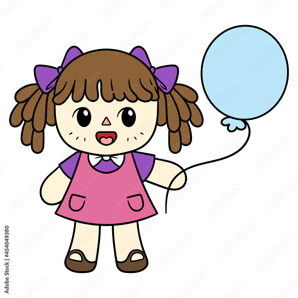 Vector Cute Doll Holding a Balloon Cartoon Illustration Vector Cute Doll Holding a Balloon Cartoon Illustration