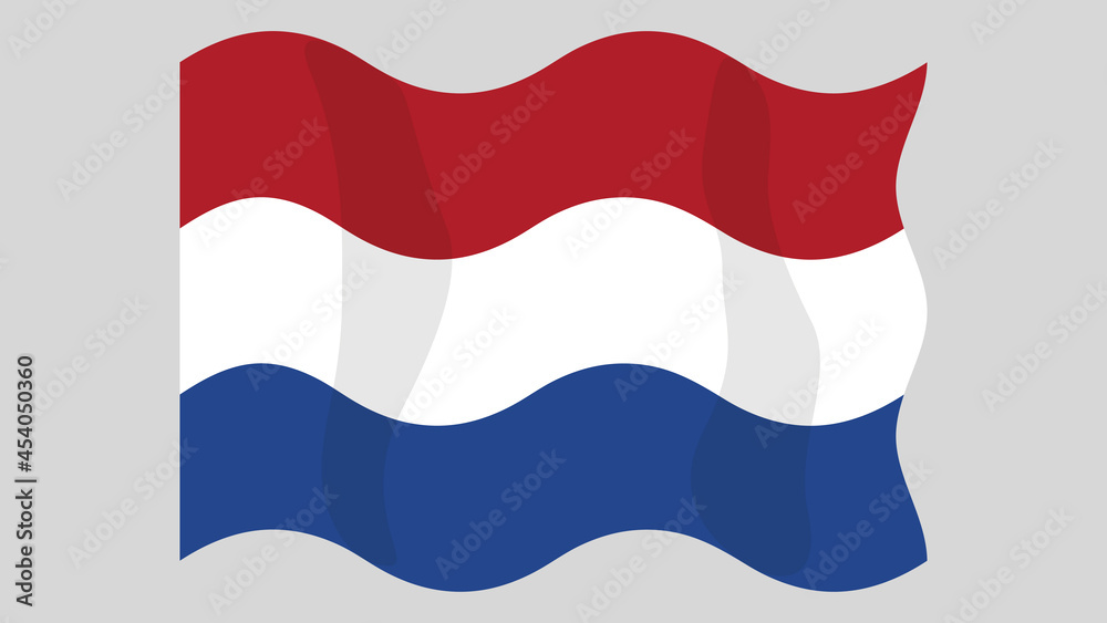 Detailed flat vector illustration of a flying flag of Netherlands on a ...