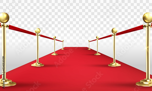 VIP Red carpet and golden barriers realistic 3d vector illustration