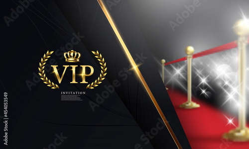 VIP Red carpet and golden barriers realistic 3d vector illustration