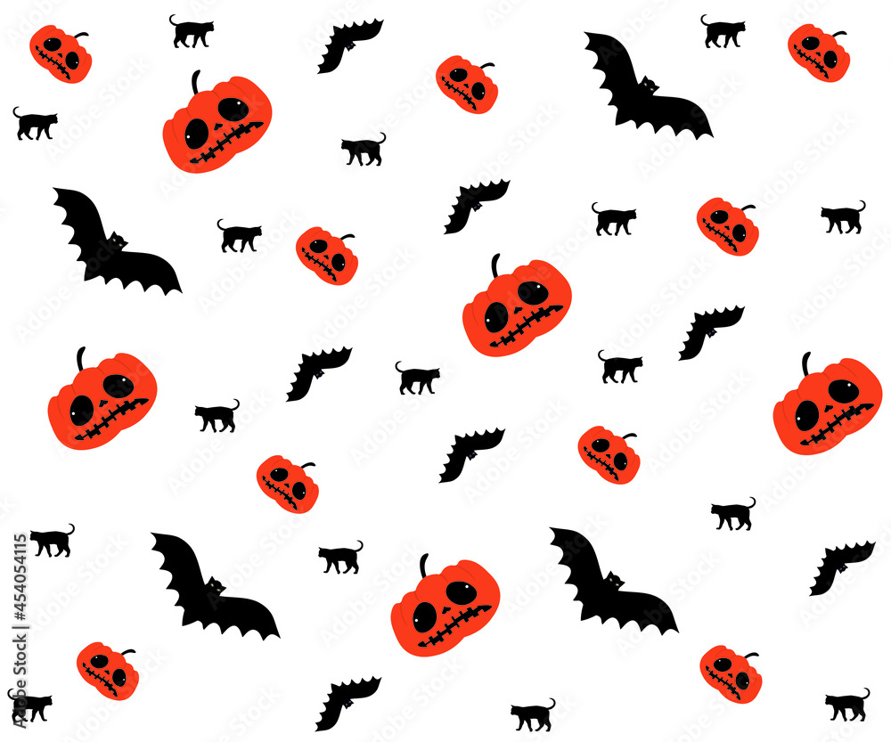 halloween background pattern with cats, pumpkins and bats halloween background pattern with cats, pumpkins and bats