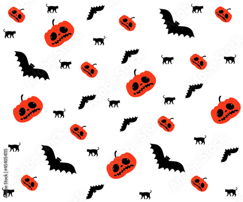 halloween background pattern with cats, pumpkins and bats