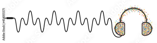 Headphone icon with wave cord, colorful dot style