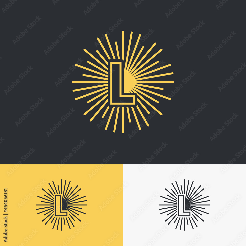 Fototapeta premium initial letter with sun symbol logo design. minimal vector graphic alphabet template.