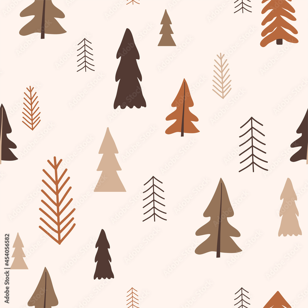 Obraz premium Christmas seamless pattern, with a tree, a pine tree, a festive atmosphere, a magic forest.