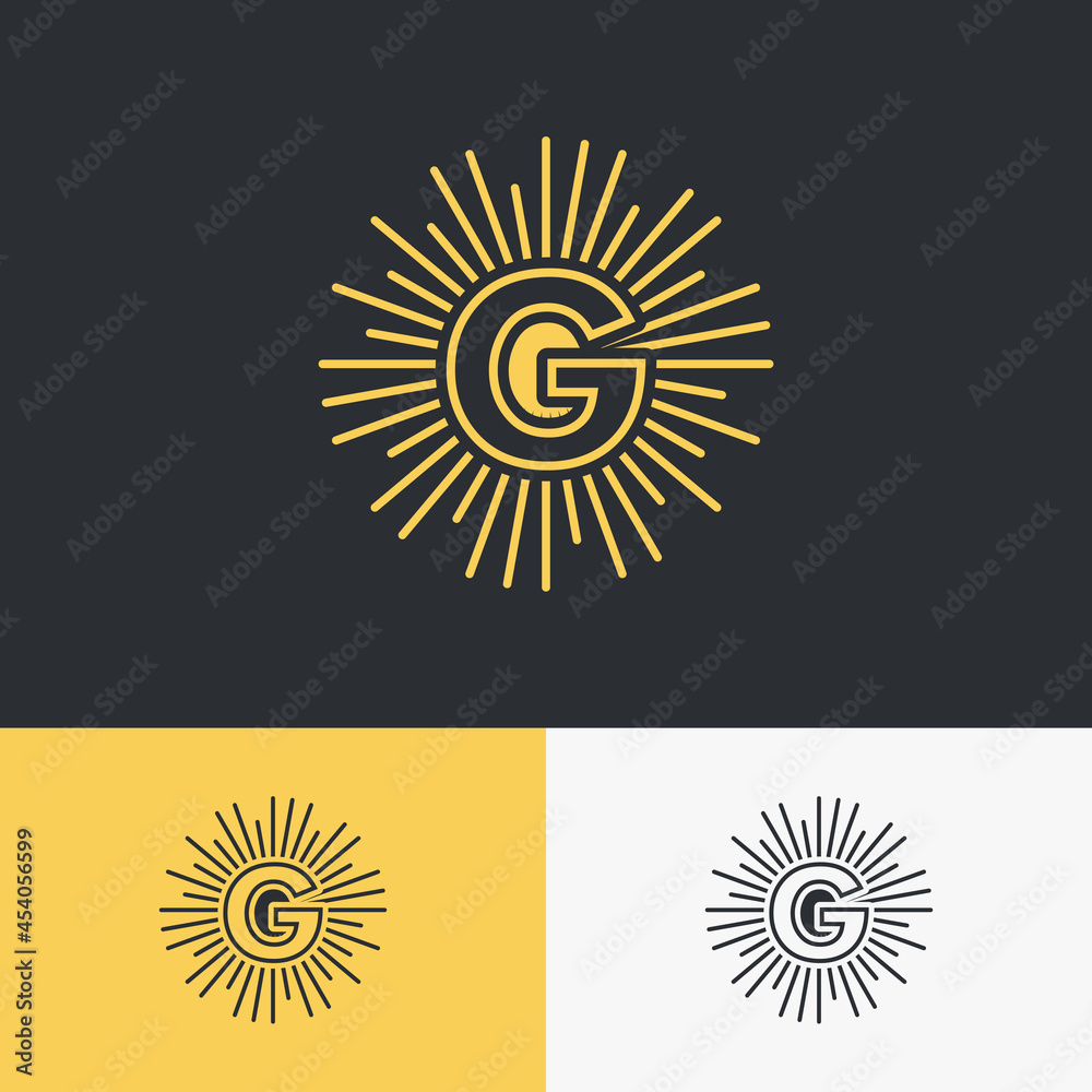 Fototapeta premium initial letter with sun symbol logo design. minimal vector graphic alphabet template.