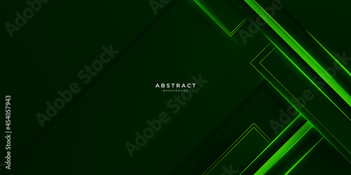 Black and green glossy stripes abstract tech corporate background. Vector wide banner design. 3d modern dark blue overlap abstract background with shiny lines layers. Texture with light green