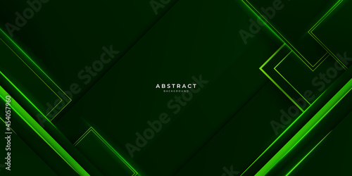 Black and green glossy stripes abstract tech corporate background. Vector wide banner design. 3d modern dark blue overlap abstract background with shiny lines layers. Texture with light green