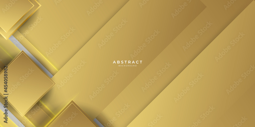 Obraz premium Abstract geometric shape white gold background with light and shadow 3D layered for presentation design.