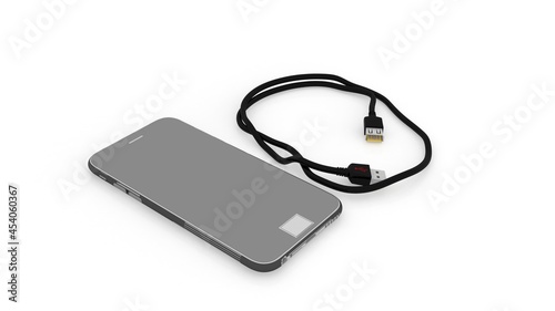 3d illustration mobile phone tab tablet with data cable and charging