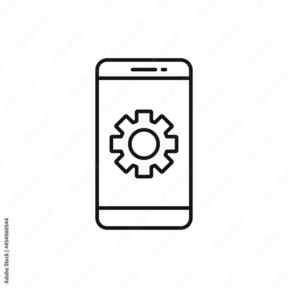 Mobile phone icon with settings sign. Mobile phone icon and customize, setup, manage Mobile phone icon with settings sign. Mobile phone icon and customize, setup, manage