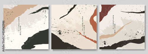 Abstract vector illustration. Minimalist shapes. Linear curved pattern. Design for web banner, social media template. Grunge style drawn background. Vintage concept. Earth tone colors. Paint splash