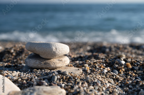 Spa pebbles on the background of the sea