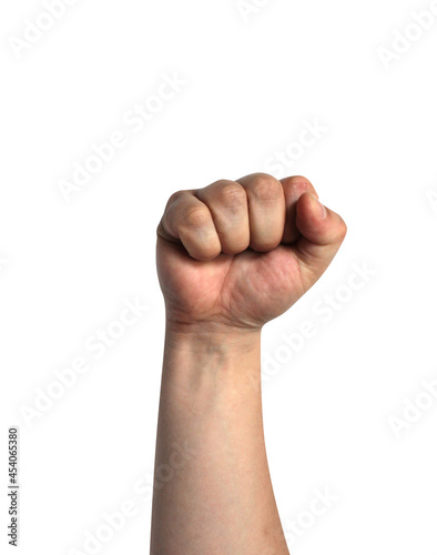 Hand with clenched a fist, isolated on a white background