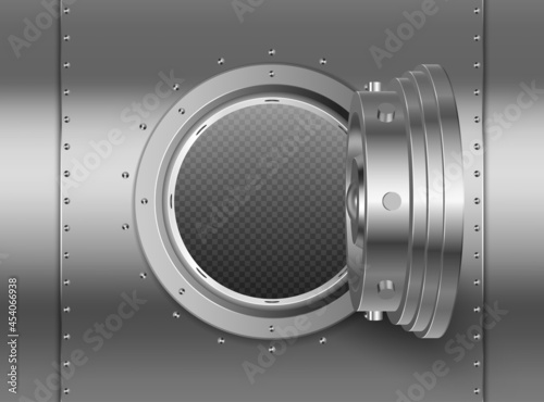 Front view round open bank vault door