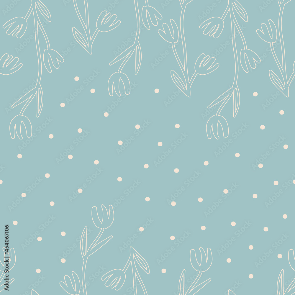 Vector beige polka dots floral blue repeat pattern Vector beige polka dots floral blue repeat pattern