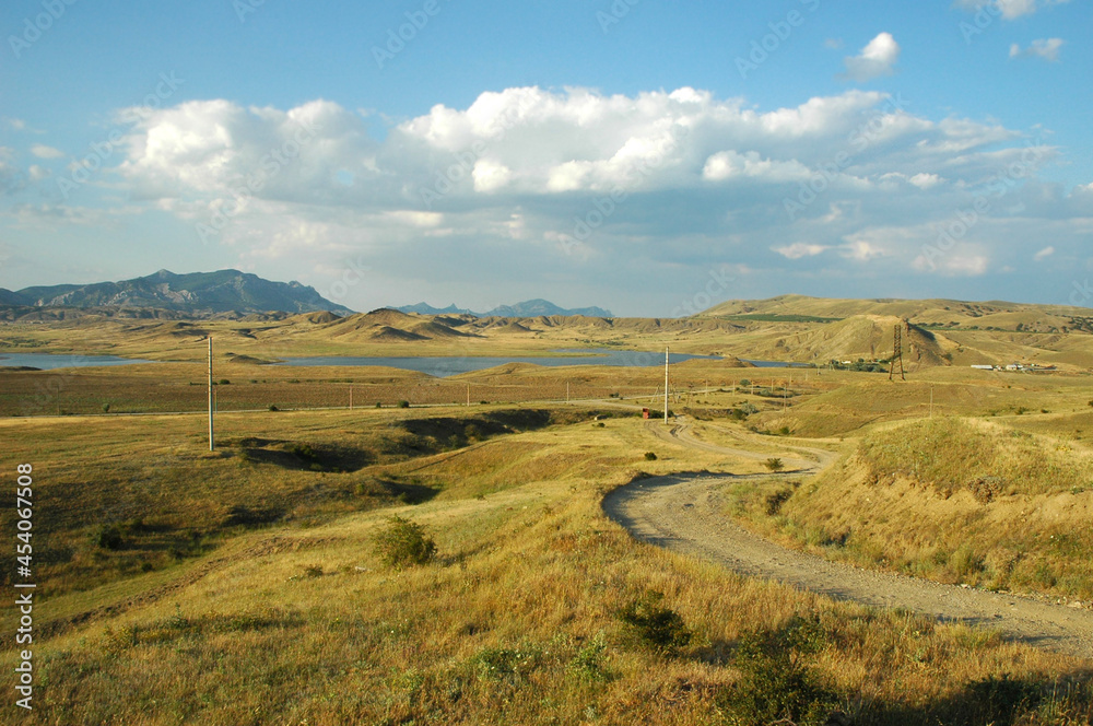 A road among the sandy mountains. The road to Cape Meganom. Crimea.