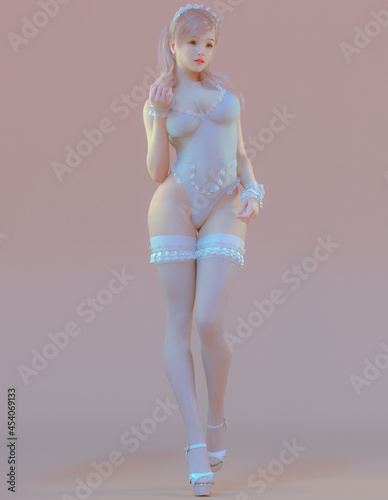 3D rendering illustration lace cute girl