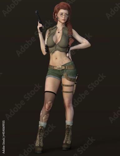 3D rendering illustration female soldier