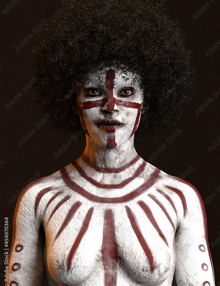3D rendering illustration of African woman's body painting 3D rendering illustration of African woman's body painting