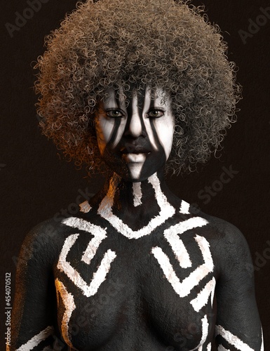 Foto 3D rendering illustration of African woman's body painting
