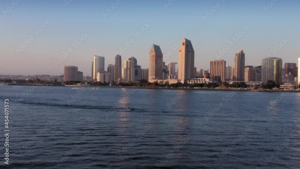 Aerial: San Diego City skyline and waterfront, California, USA Aerial: San Diego City skyline and waterfront, California, USA