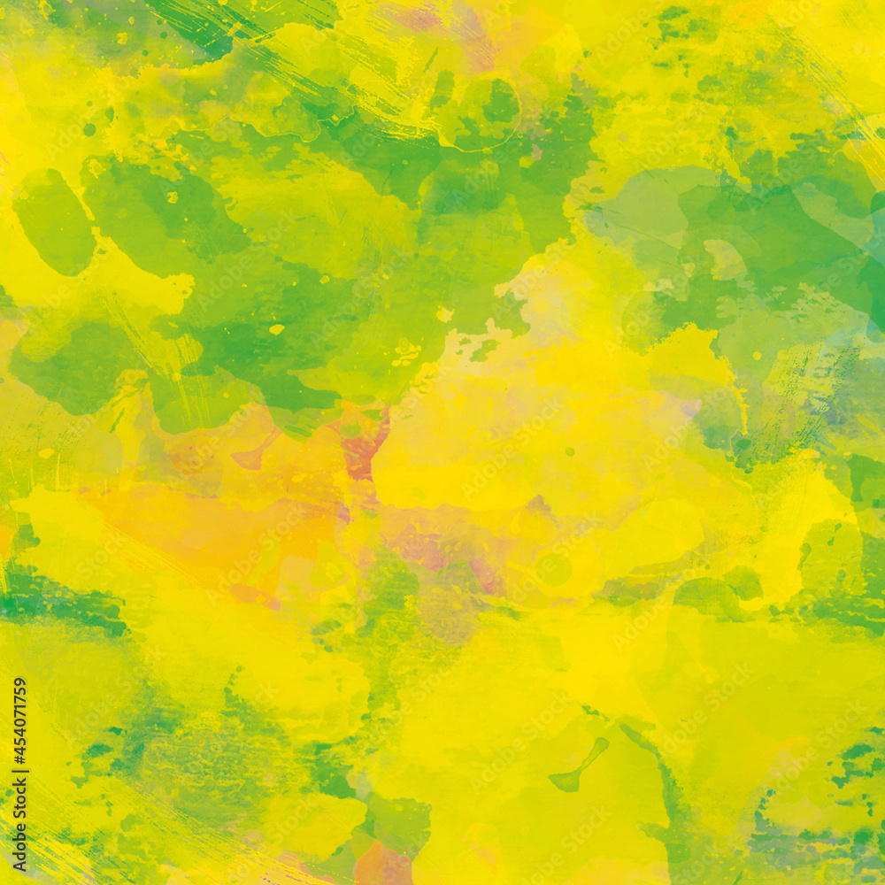 Watercolor chaotic green, yellow color background. Impressive colorful splash painting
