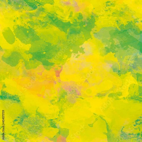 Watercolor chaotic green, yellow color background. Impressive colorful splash painting