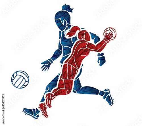 Gaelic Football Sport Female Players Action Cartoon Graphic Vector