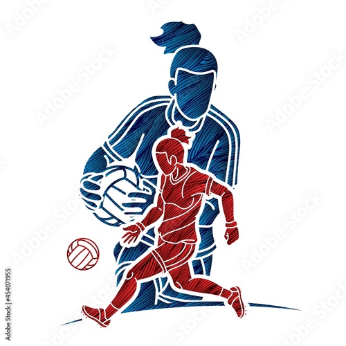 Gaelic Football Sport Female Players Action Cartoon Graphic Vector
