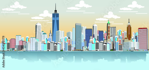 Panorama of New York City America Landmarks for travel posters and postcards in vector and illustration format.