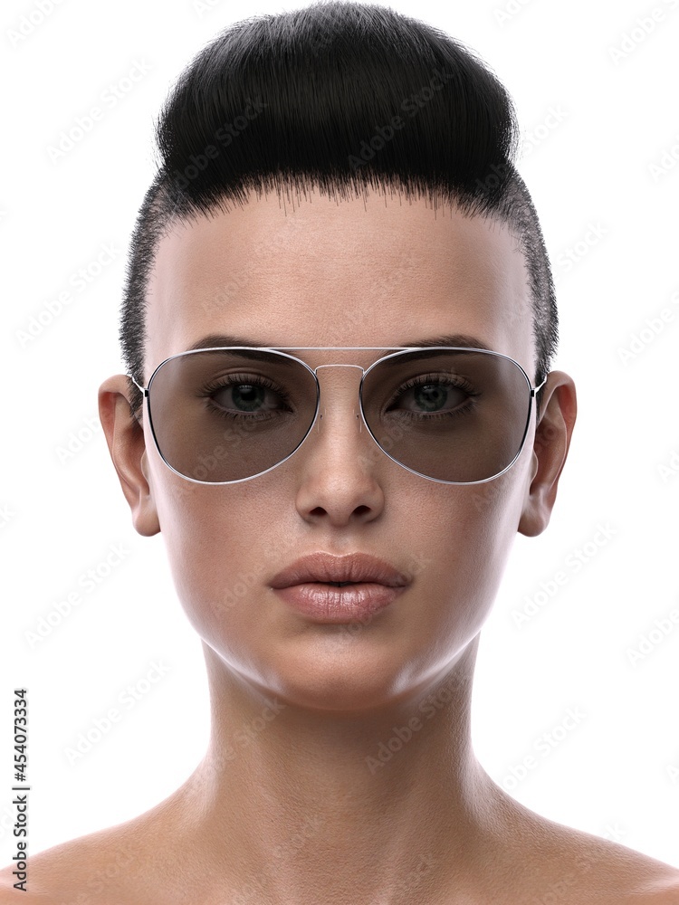 3D rendering illustration of a girl wearing sunglasses 3D rendering illustration of a girl wearing sunglasses