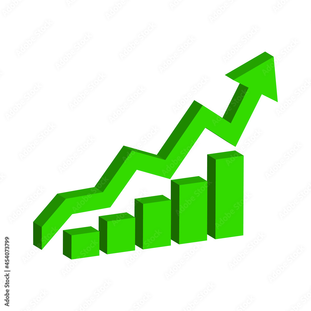 Growing business green arrow with bar chart, Profit arow Vector illustration.Business concept, growing chart. Concept of sales symbol icon with arrow moving up. Economic Arrow With Growing Trend.
