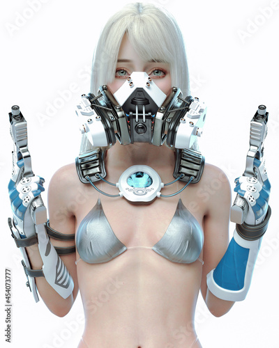 3D rendering illustration fantasy girl wearing mechanical armor