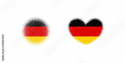 Set of color illustrations of a heart, circle with a grunge texture on a white background. Design element for emblem, print, label, sticker and badge. Vector illustration. Flag of Germany.
