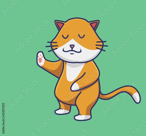 Cute Humble Calm wise Cat. Animal Isolated Cartoon Flat Style Sticker Web Design Icon illustration Premium Vector Logo mascot character
