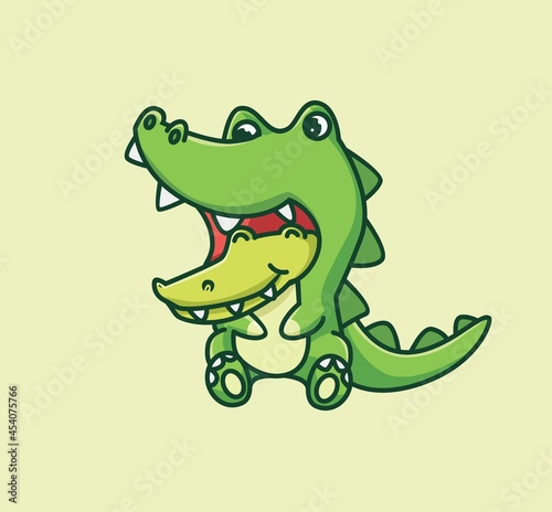 cute baby crocodile costume. cartoon animal nature concept Isolated illustration. Flat Style suitable for Sticker Icon Design Premium Logo vector. Mascot Character