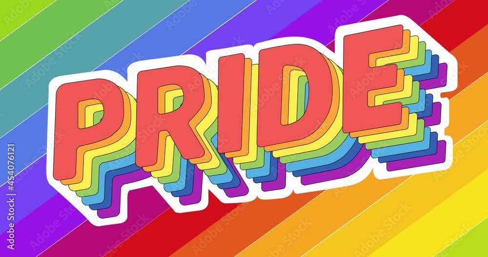Animation of pride text over rainbow stripes Animation of pride text over rainbow stripes