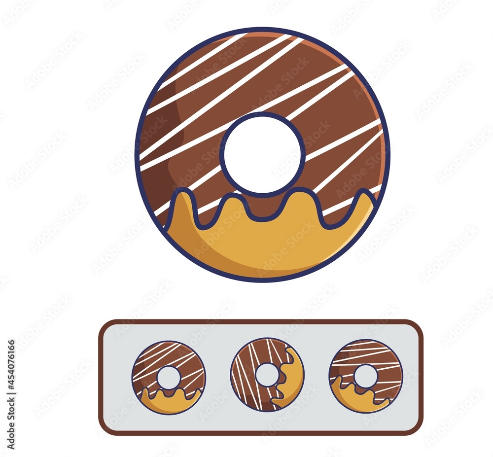 Cartoon sweet Chocolate donuts set melted cream. Food and Drink Cartoon Flat Style Icon illustration Premium Vector Logo