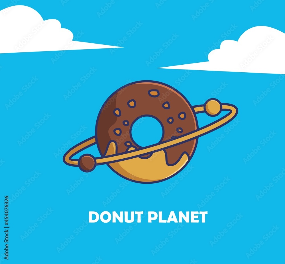 Cute Cartoon donut planet space food alien with a ring. cartoon food concept Isolated illustration. Flat cartoon Style suitable for Sticker Icon Design Premium Logo vector Cute Cartoon donut planet space food alien with a ring. cartoon food concept Isolated illustration. Flat cartoon Style suitable for Sticker Icon Design Premium Logo vector