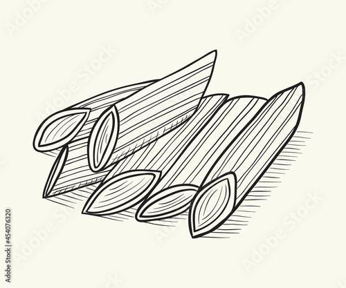 Italian pasta. Pennoni. Penne rigate. Hand drawn vector illustration