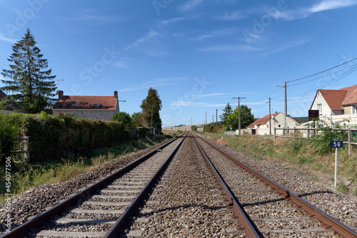 Railway track in a Hermé village . La Bassée National nature reserve