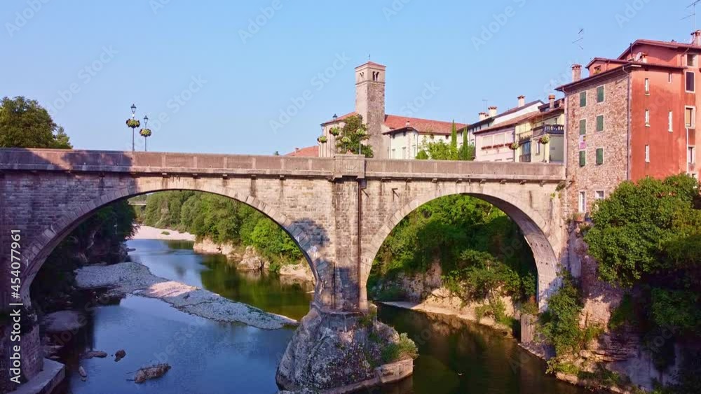 Aerial view of the Natisone river and Ponte del Diavolo in Cividale del Friuli Aerial view of the Natisone river and Ponte del Diavolo in Cividale del Friuli