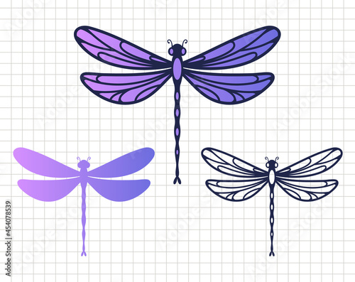 Dragonfly design.  Curve decoration design. Silhouette vector flat illustration. Cutting file. Suitable for cutting software. Cricut, Silhouette